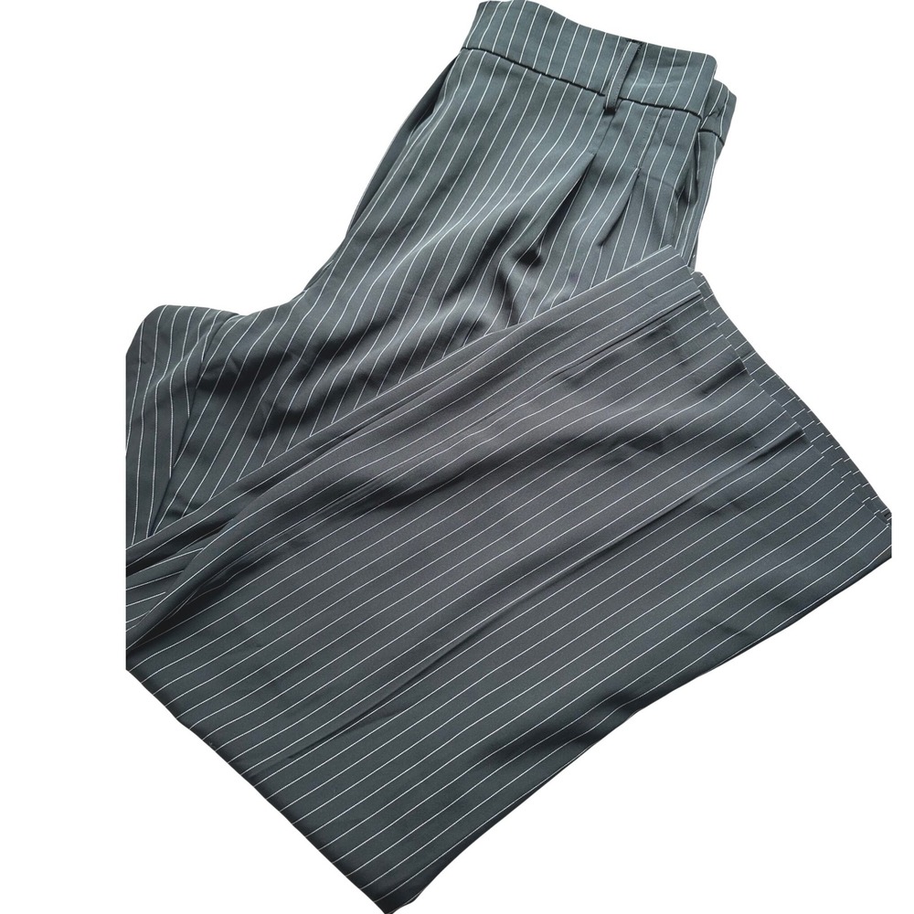 Nicole Miller New York Trouser Pants L Gray Pinstripe Wide Leg High Rise Office - Picture 2 of 10